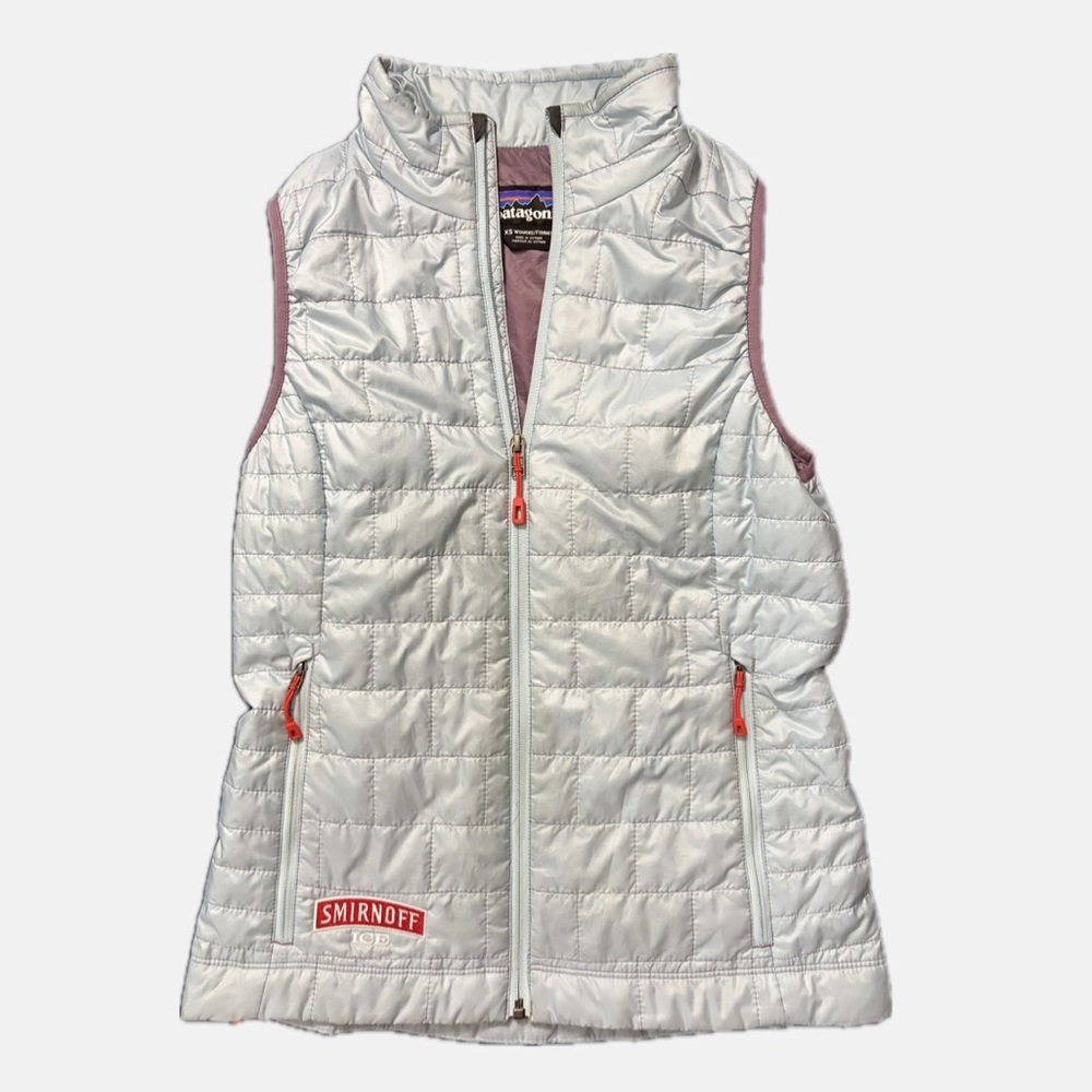 Patagonia Nano Puff Vest Light Blue XS Smirnoff Ice Vodka Corporate Logo